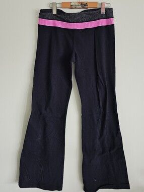Lululemon Womans Black Stretch Flare Pants with Pink Waistband